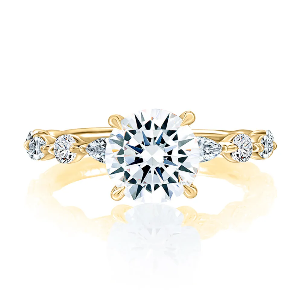 A. Jaffe Classic Round Center Stone Diamond Engagement Ring with Alternating Shape Band