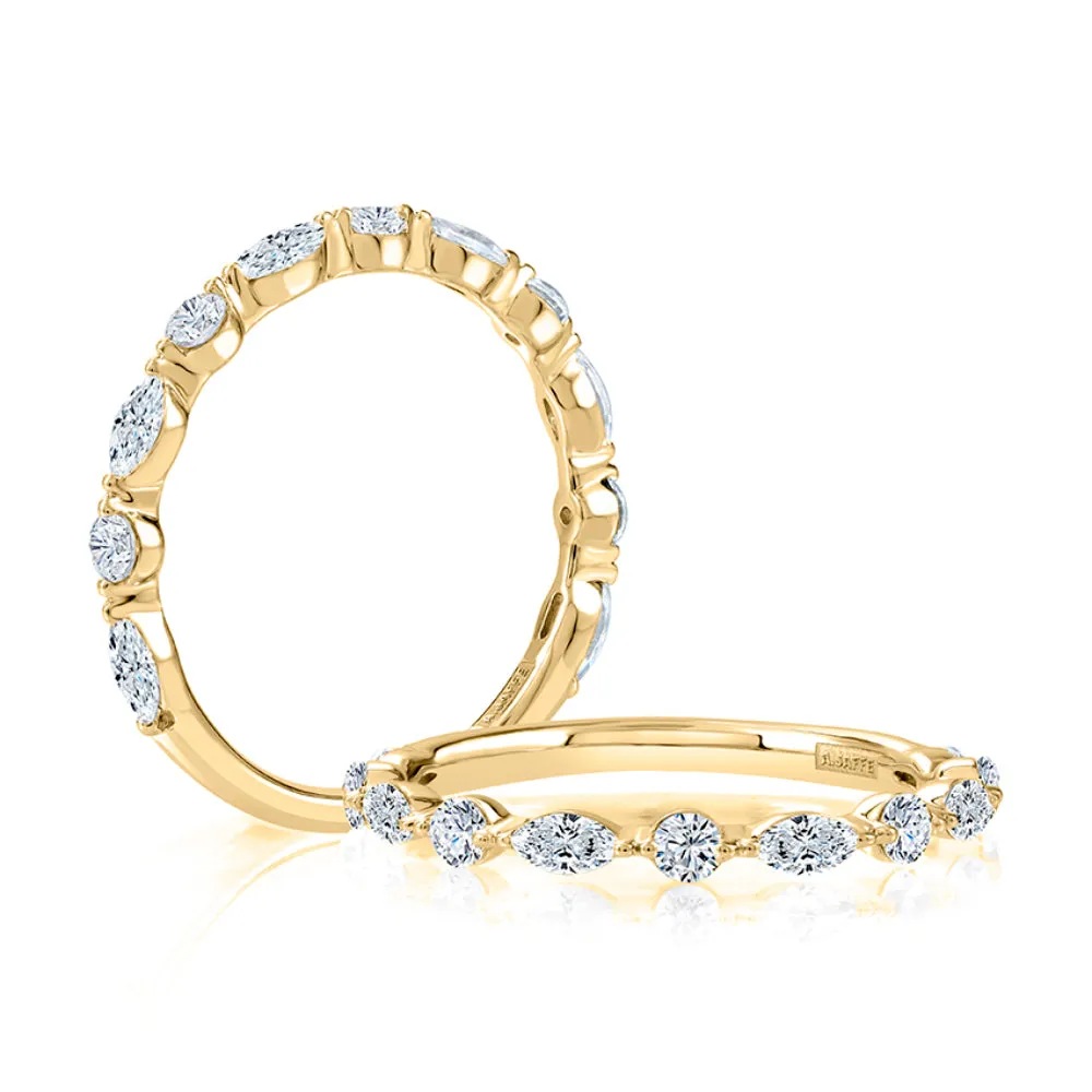 A. JAFFE Delicate Alternating Round and Marquise Diamond Wedding Band