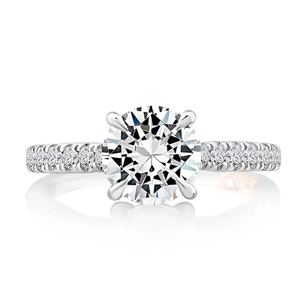 A. Jaffe Round Center Diamond Engagement Ring with Peek-A-Boo Diamonds and Pave Band