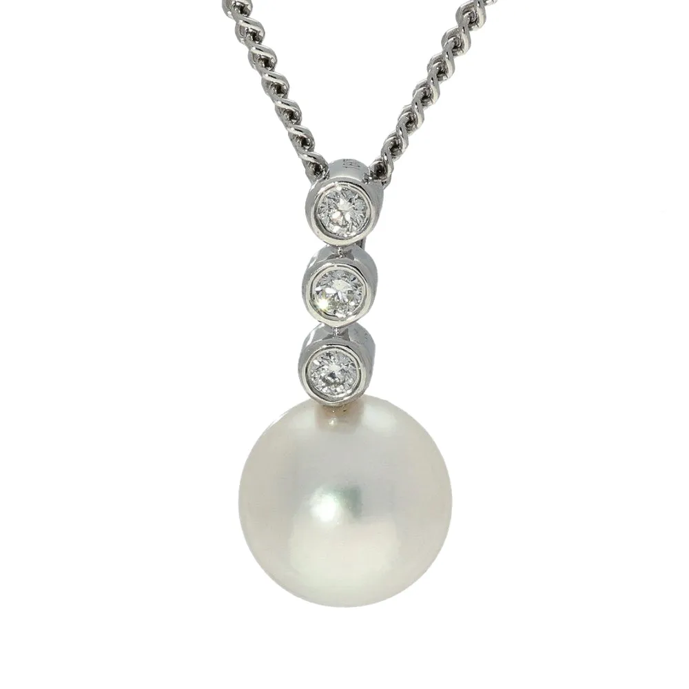 Akoya Pearl & Trilogy Diamond 18ct White Gold Pendant
