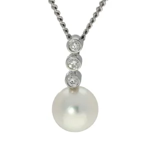 Akoya Pearl & Trilogy Diamond 18ct White Gold Pendant