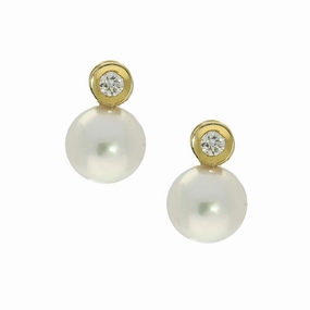 Akoya Pearl & Bezel Set Diamond 18ct Yellow Gold Earrings