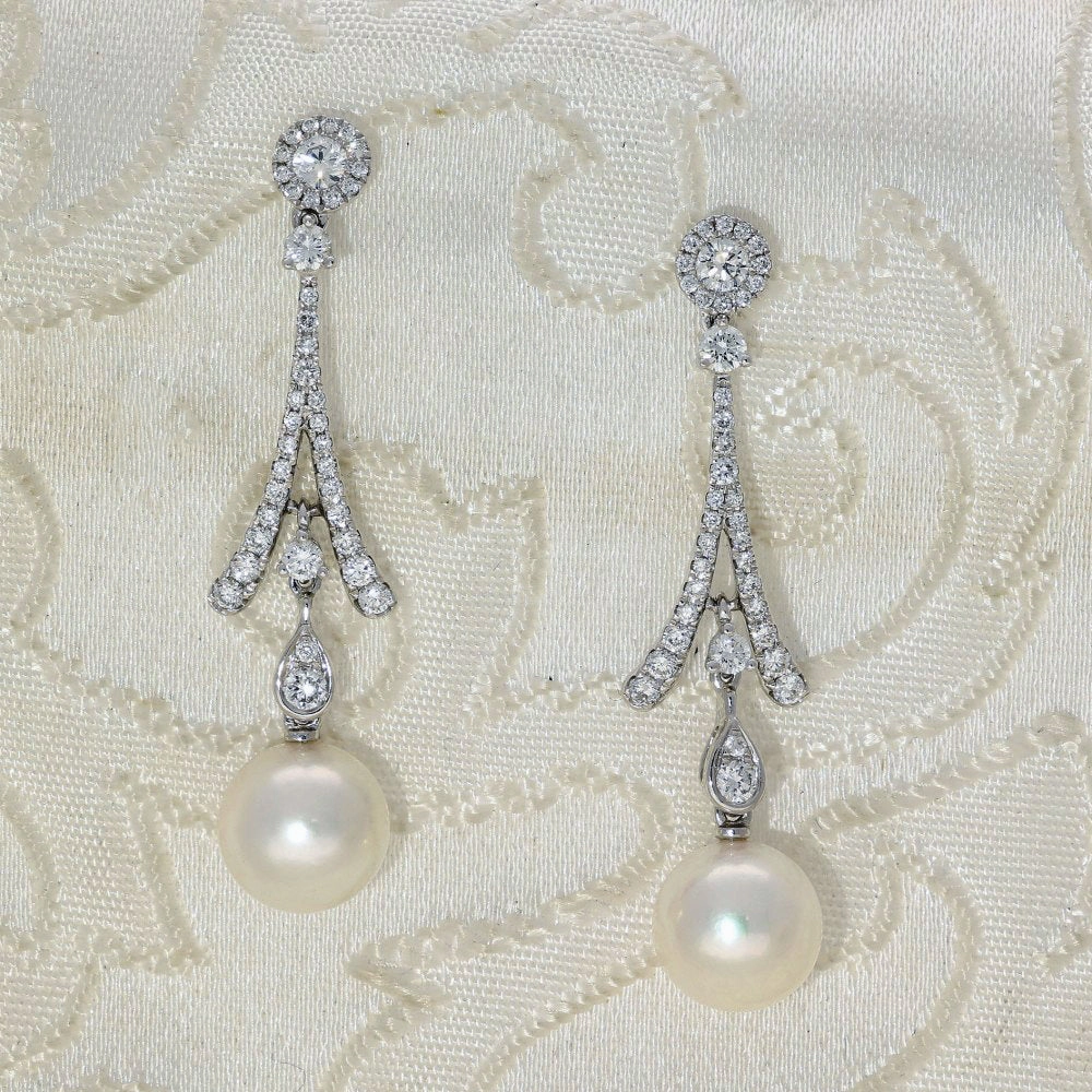 Akoya Pearl & Diamond 18ct White Gold Drop Earrings