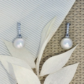 Akoya Pearl & Diamond 18ct White Gold Drop Earrings