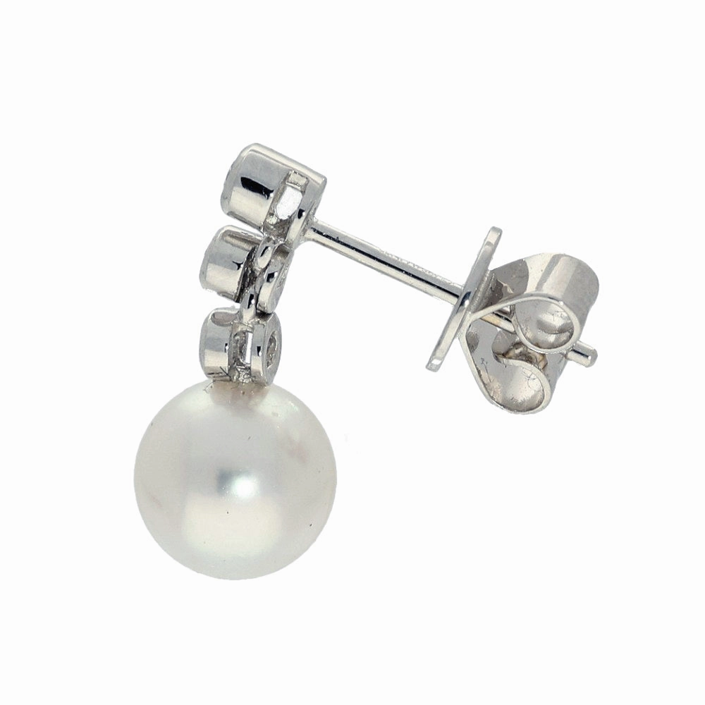 Akoya Pearl & Trilogy Diamond 18ct White Gold Earrings