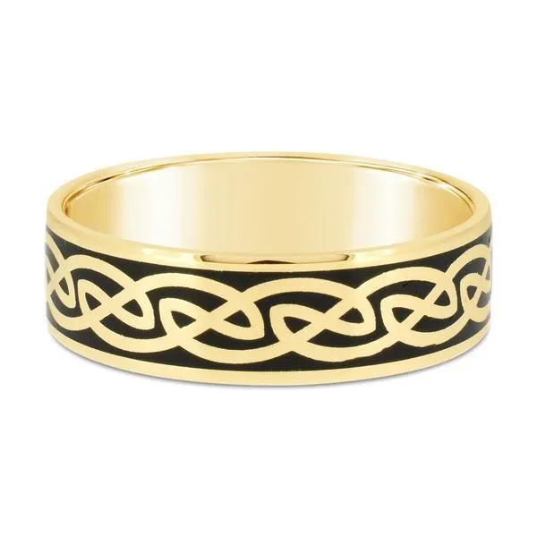 Alliance en or jaune 18 carats motifs celtique et rsine noir