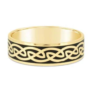 Alliance en or jaune 18 carats motifs celtique et rsine noir