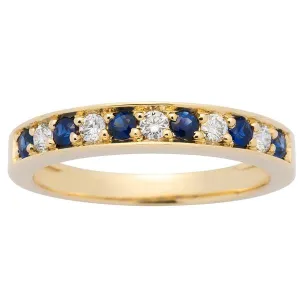 Alliance en or jaune sertie de diamants et de saphirs.