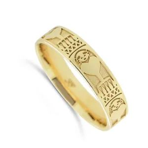 Alliance ruban 5 mm en or jaune 18 carats motifs flches