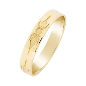 Alliance ruban en or jaune motifs flche faitire.