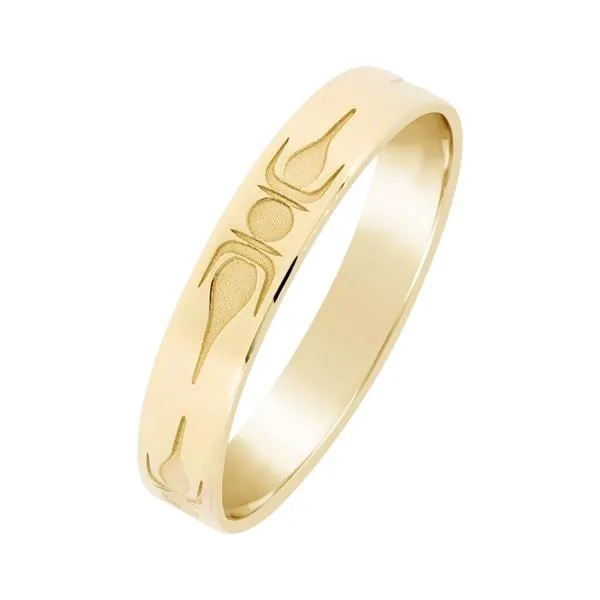 Alliance ruban en or jaune motifs flche faitire.