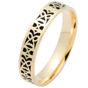 Alliance tiki en or jaune 18 carats rsine noir largeur 4,5 mm