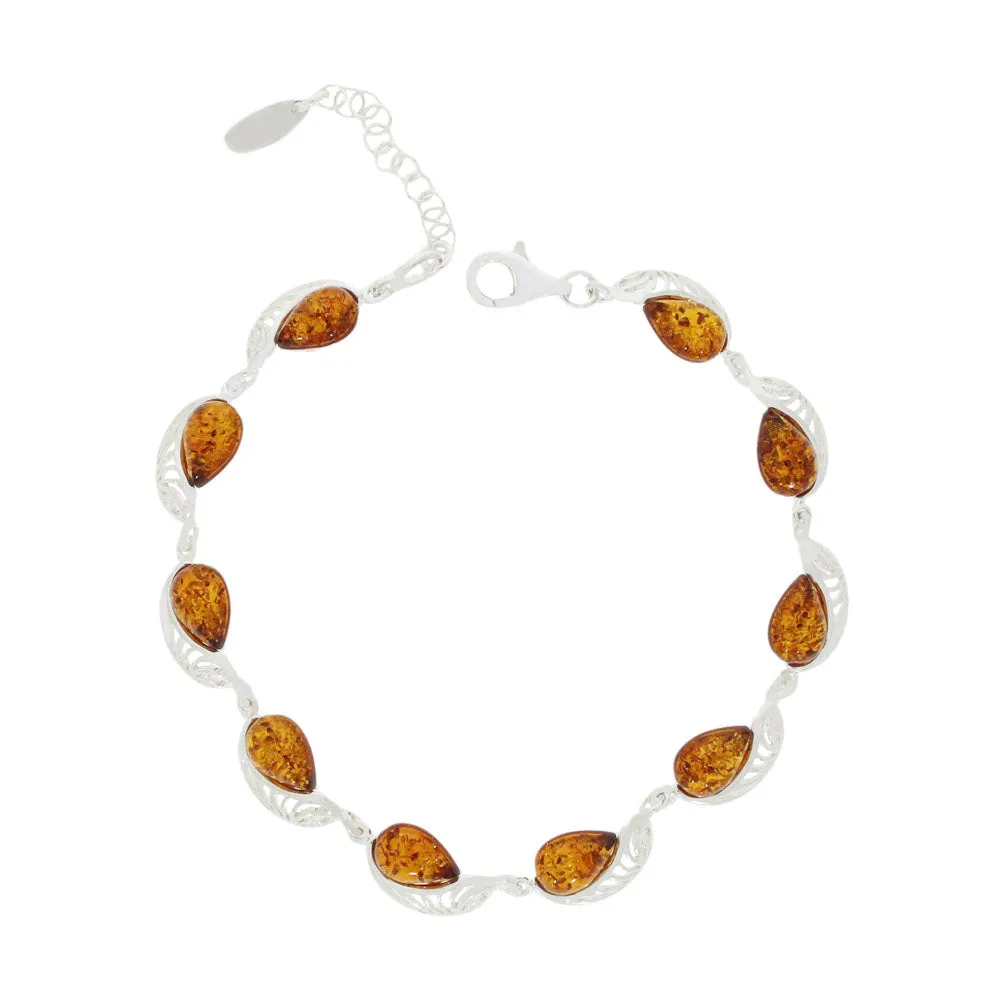 Amber Teardrop Sterling Silver Ladies Bracelet