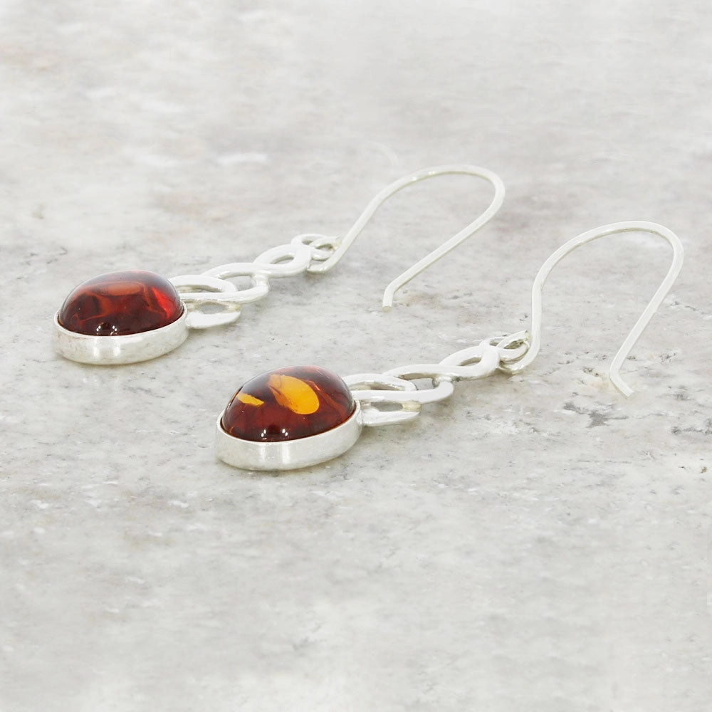 Amber Sterling Silver Celtic Drop Earrings