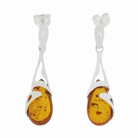 Amber Sterling Silver Ladies Drop Earrings