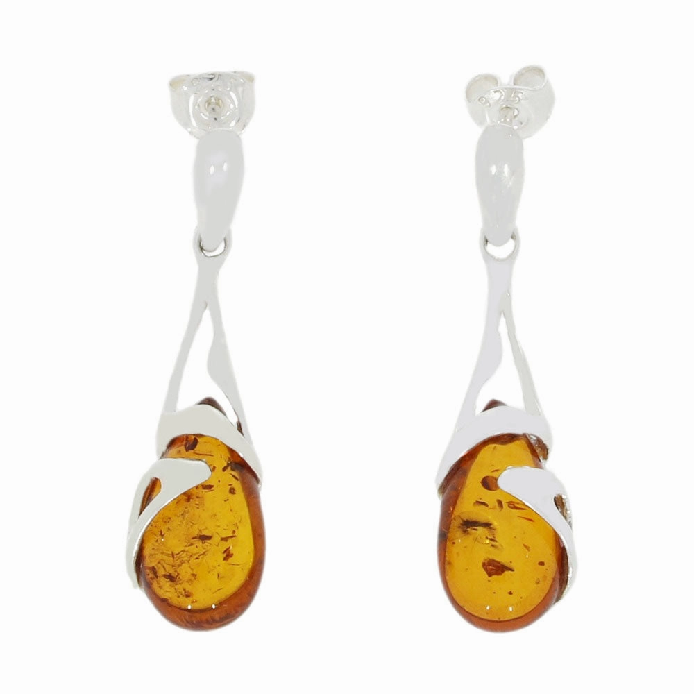 Amber Sterling Silver Ladies Drop Earrings