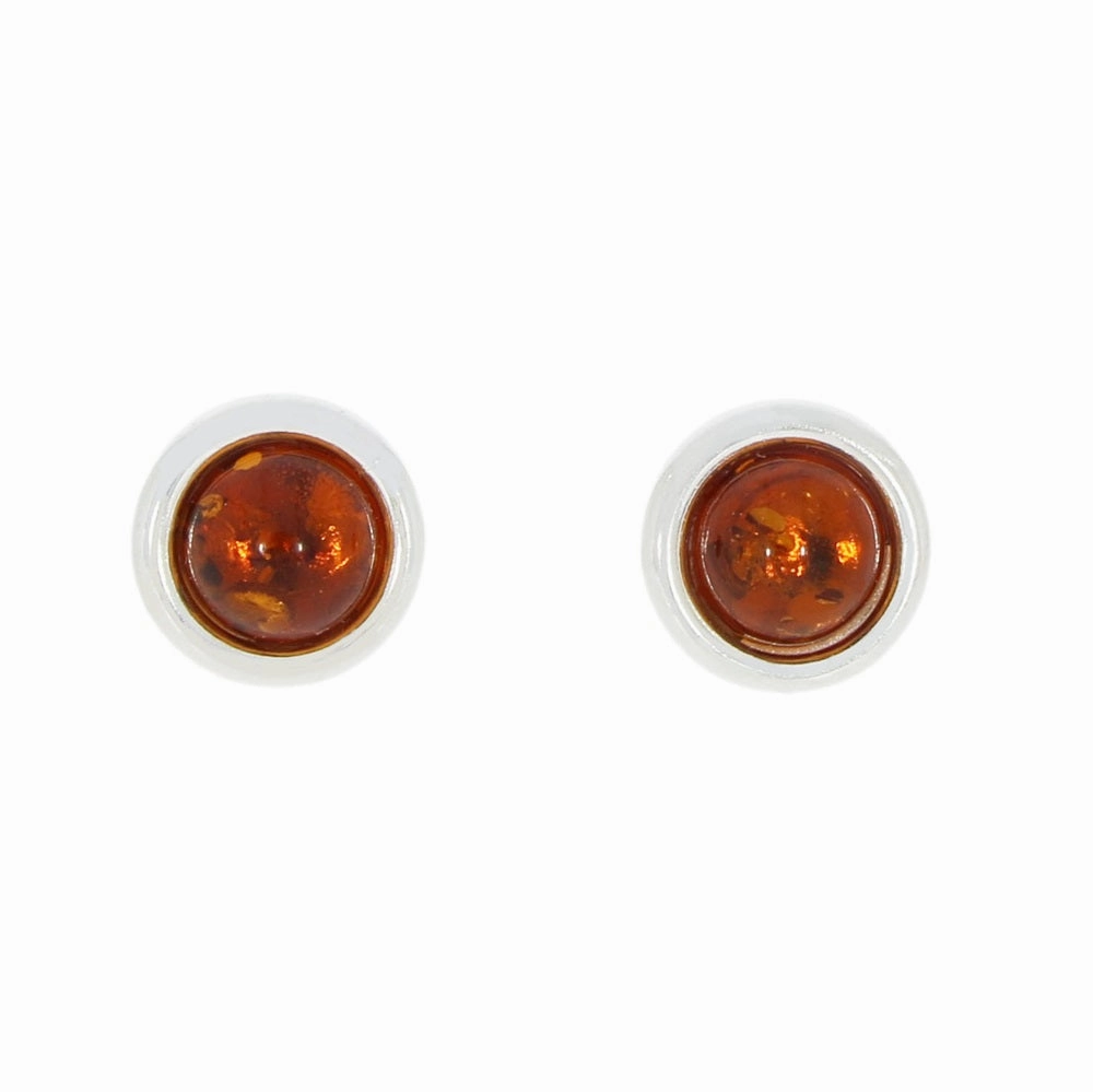 Amber Sterling Silver Ladies Stud Earrings
