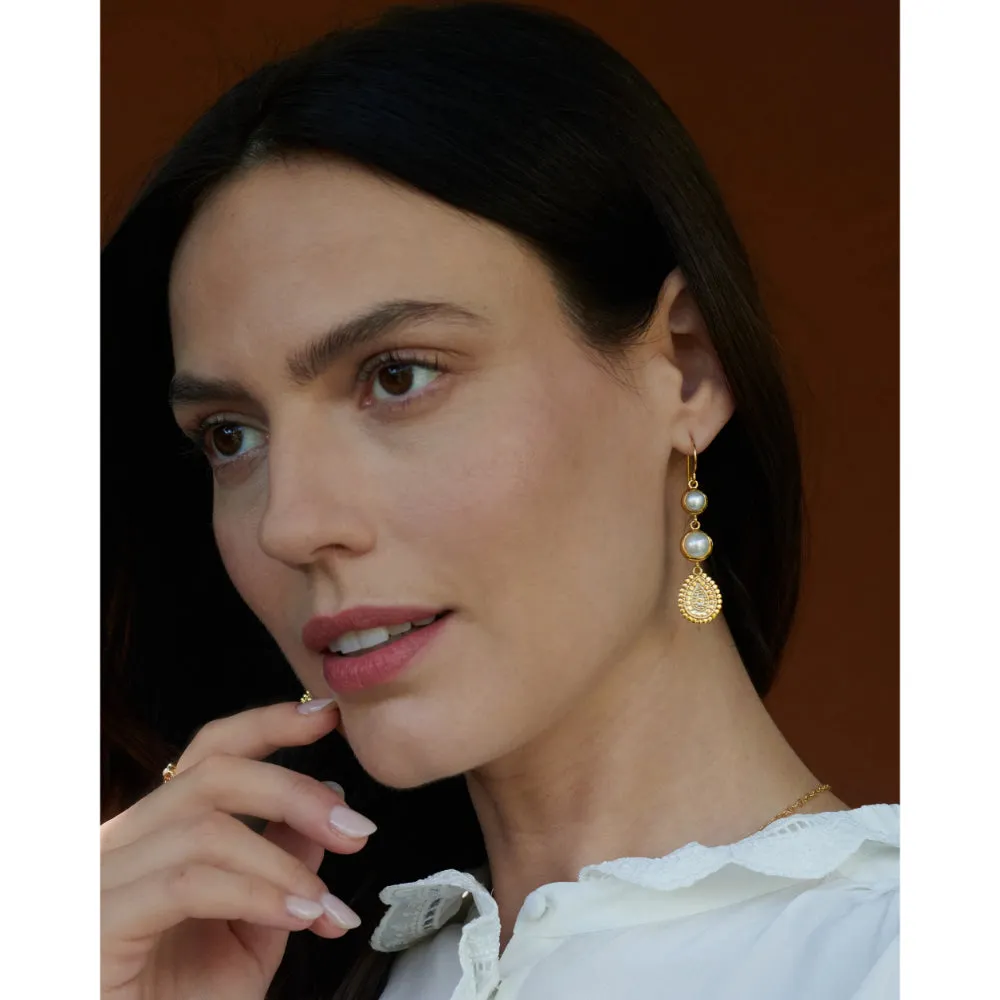 Anna Beck Pearl Scalloped Triple Drop Earrings