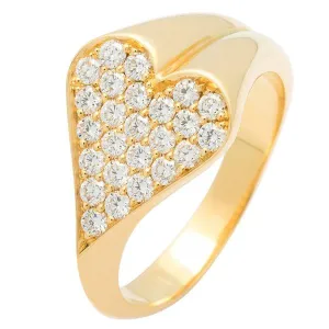 Bague coeur en or jaune sertie de diamants.