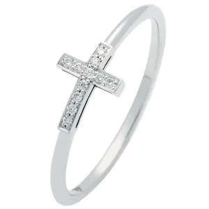 Bague croix en or blanc sertie de diamants
