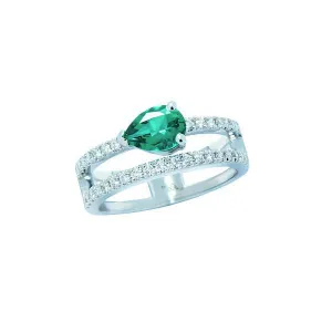 Bague en or blanc sertie de diamants et d'une emeraude de synthse