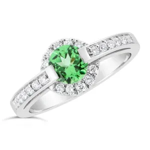 Bague en or blanc sertie de diamants et d'une tsavorite