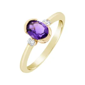 Bague en or jaune sertie de diamants et amthyste 7x5