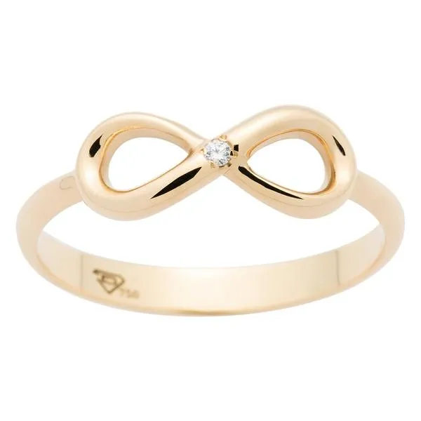 Bague infinity en or jaune sertie d'un diamant.