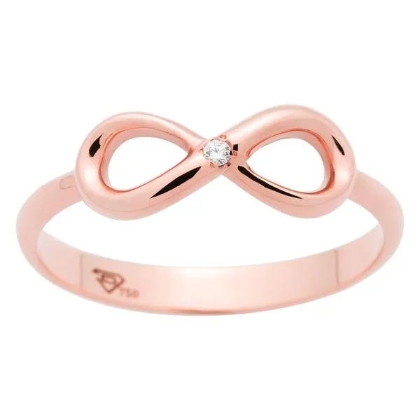 Bague infinity en or rose serti d'un diamant.