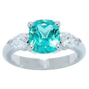 Bague or blanc sertie d'un chrysobryl de synthese et de diamants taille poire certifis.