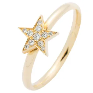 Bague toile en or jaune sertie de diamant.