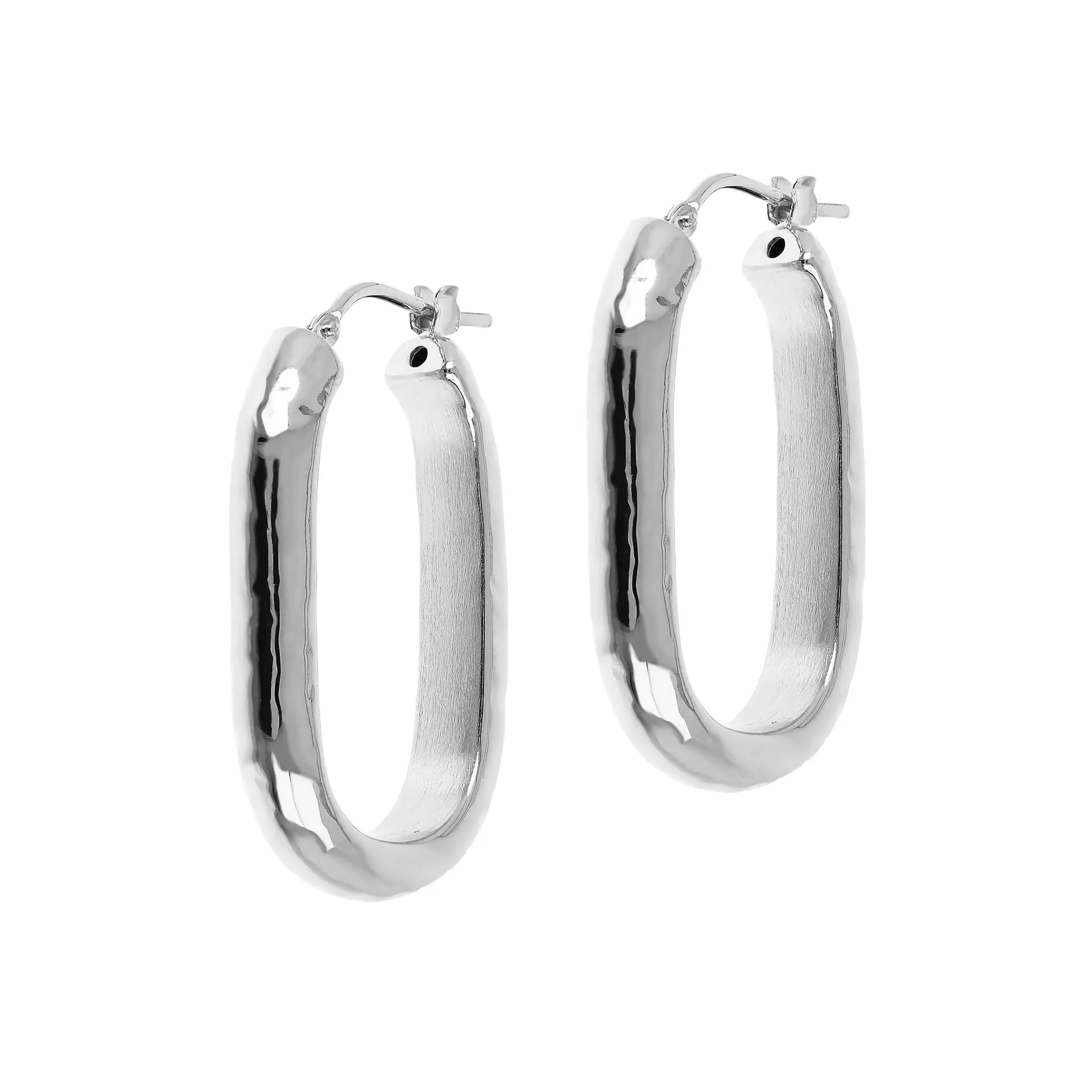 Bellissimo Bronzo Italian Hammered Elongated Hoop Earrings
