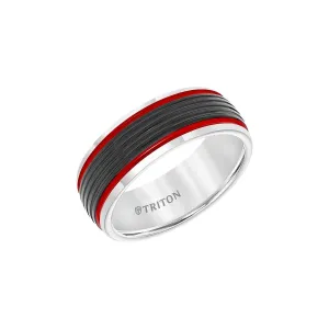 Bevel Edge Ribbed Black, White, & Red 8mm Band