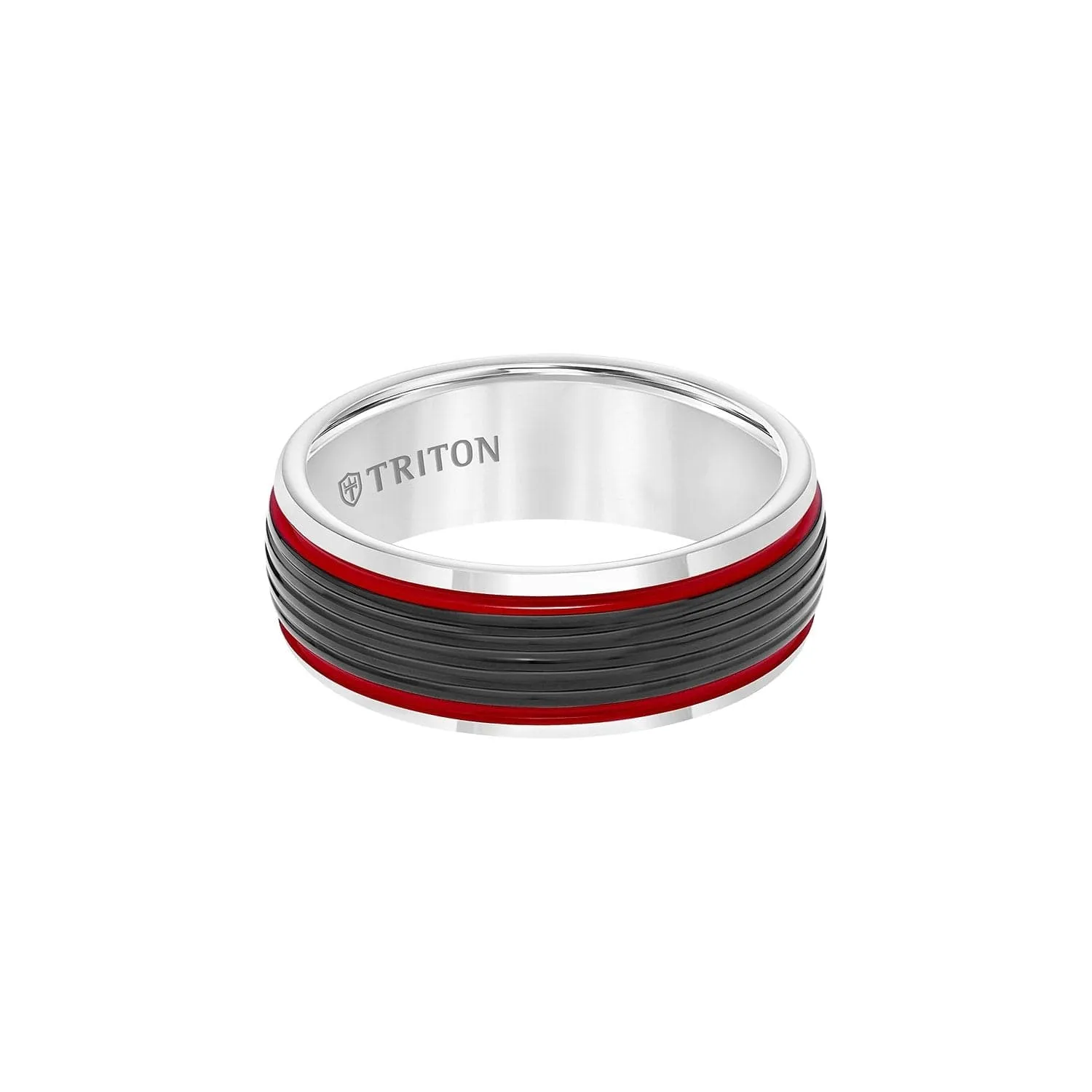 Bevel Edge Ribbed Black, White, & Red 8mm Band