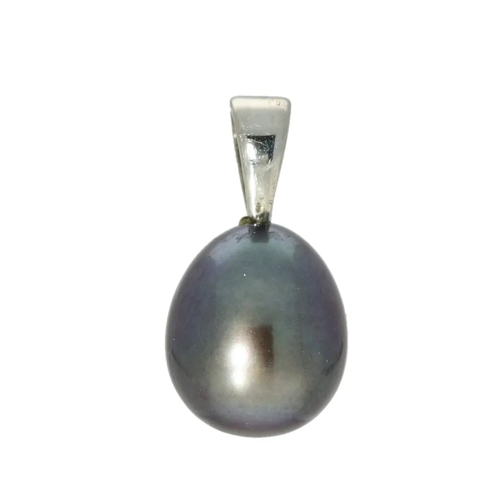 Black Teardrop Freshwater Pearl Silver Pendant - Grey