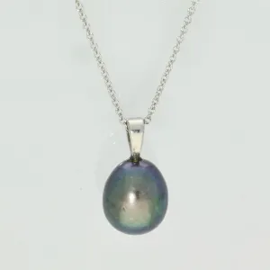 Black Teardrop Freshwater Pearl Silver Pendant - Peacock