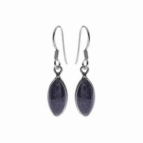 Blue Goldstone Sterling Silver Marquise Drop Earrings