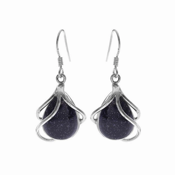 Blue Goldstone Sterling Silver Oval Drop Earrings