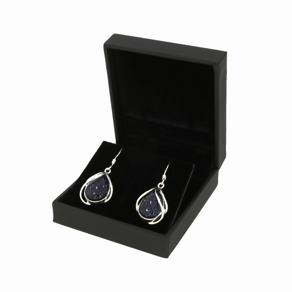 Blue Goldstone Sterling Silver Oval Drop Earrings