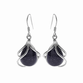 Blue Goldstone Sterling Silver Oval Drop Earrings
