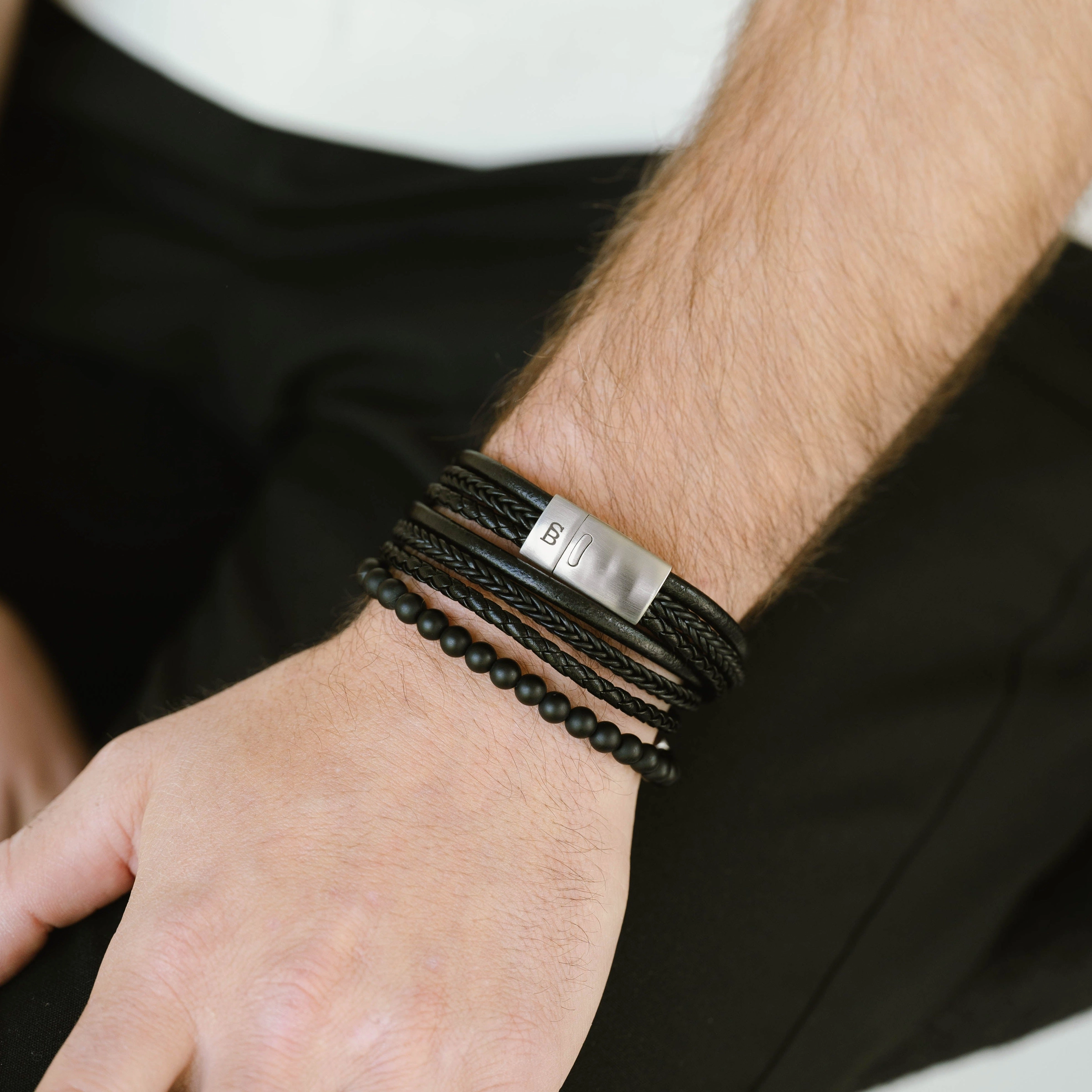 Bonacci Leather Bracelet Black LBB/001S