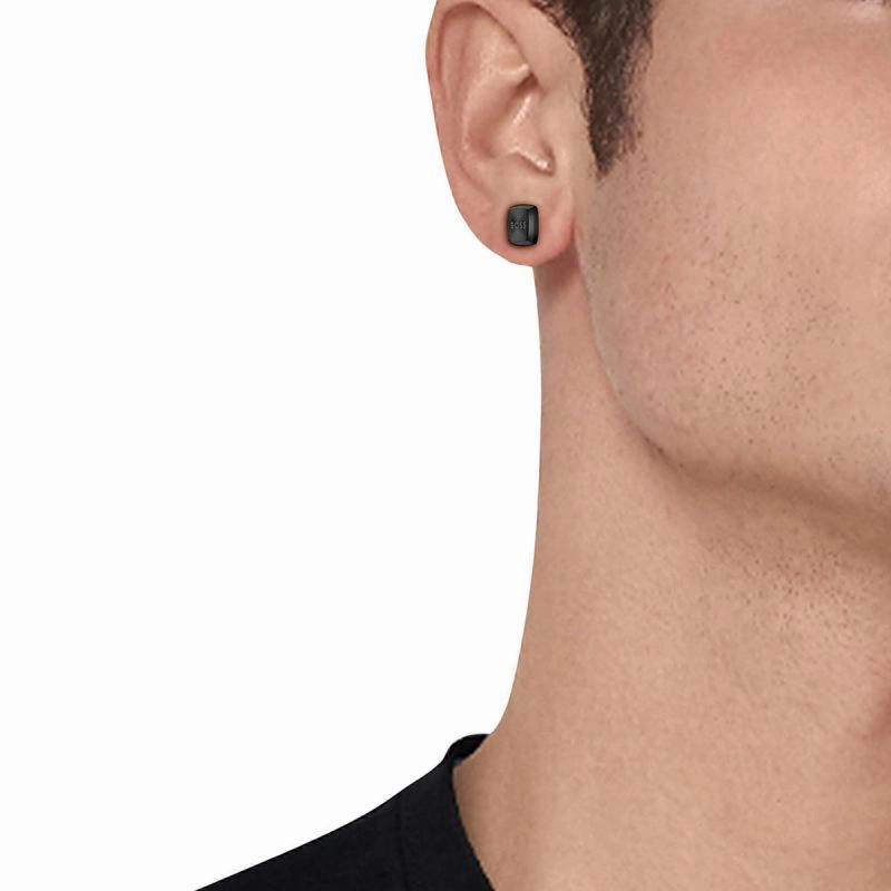 BOSS Jewellery Mens Black IP Stainless Steel Stud Earrings 1580474