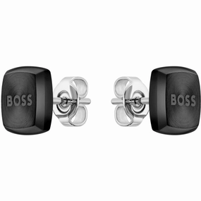 BOSS Jewellery Mens Black IP Stainless Steel Stud Earrings 1580474