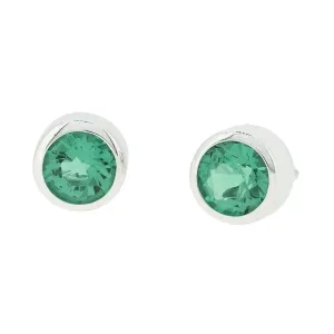 Boucle d'oreilles en or blanc serti clos 2 emeraudes de synthse de 40/10