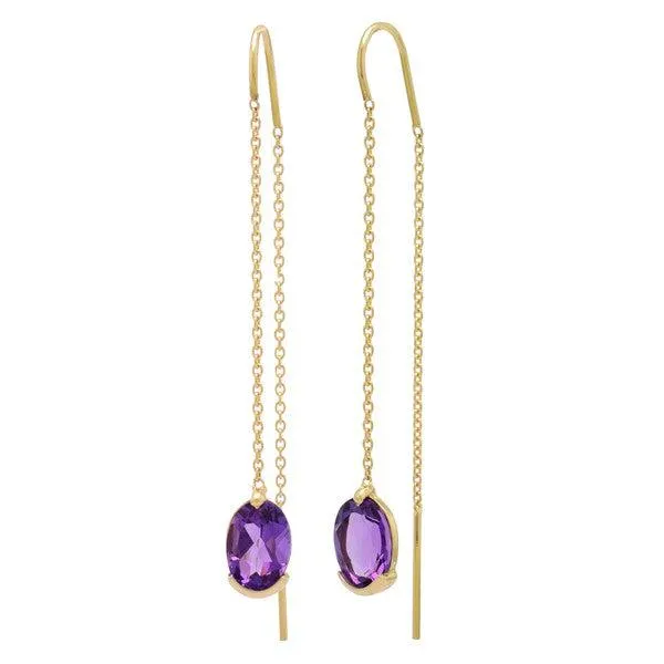 Boucle d'oreilles en or jaune et amthyste.
