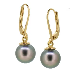 Boucles d'oreille en or jaune et perle de Tahiti.
