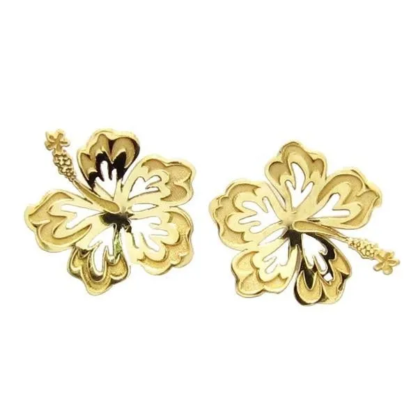 Boucles d'oreille hibiscus en or jaune.
