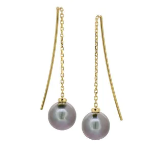 Boucles d'oreille pendantes en or jaune et perles de Tahiti