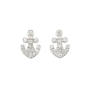 Boucles d'oreilles ancre de marine en or blanc serties de diamants
