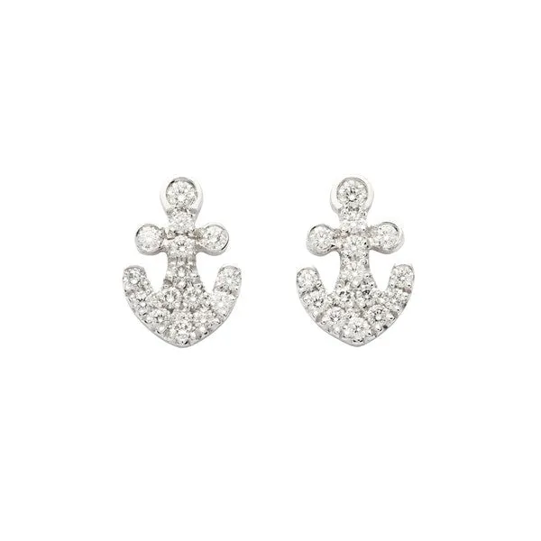 Boucles d'oreilles ancre de marine en or blanc serties de diamants